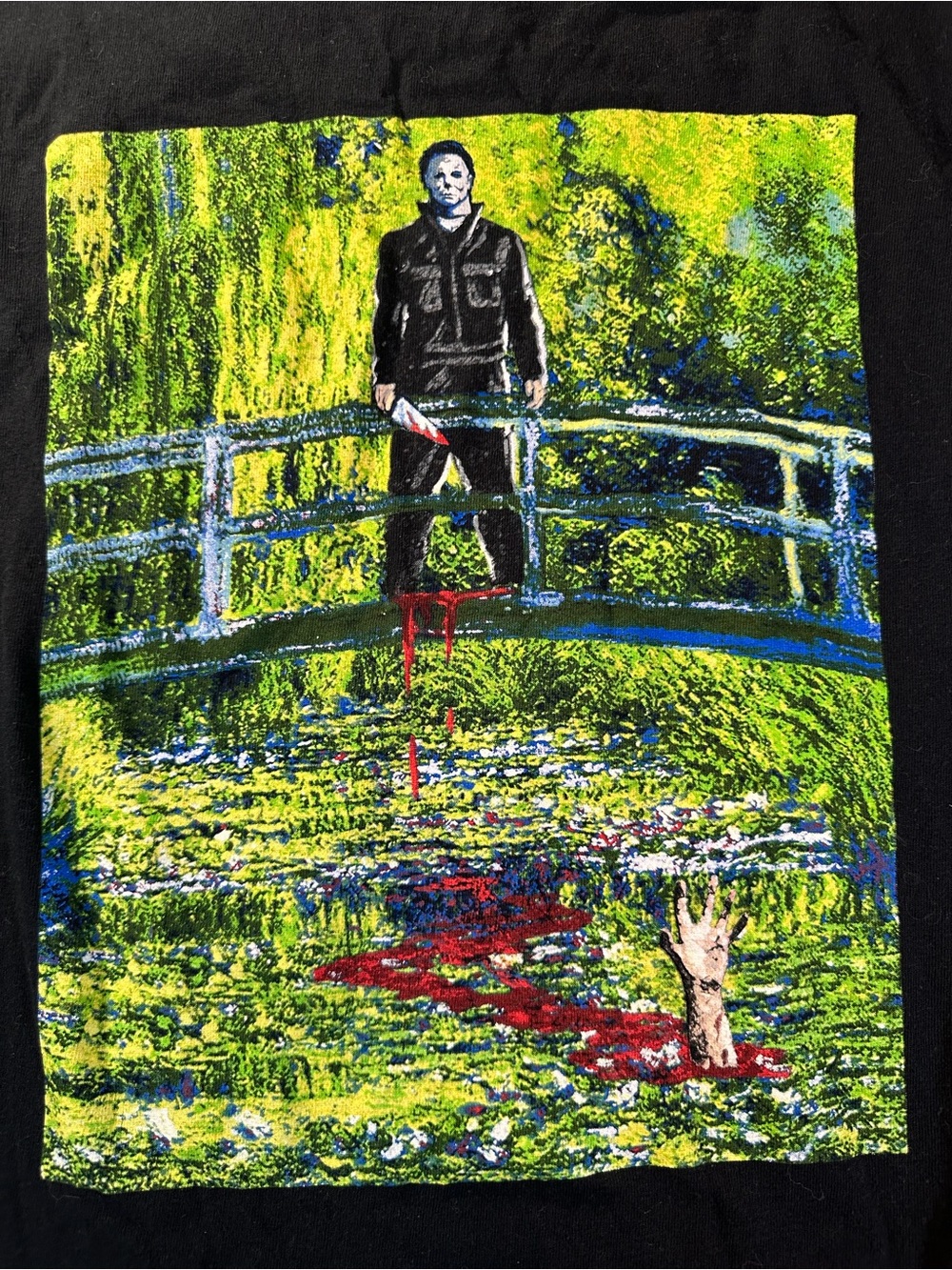 Halloween Michael Myers Bridge Horror Art Print - Black/Green